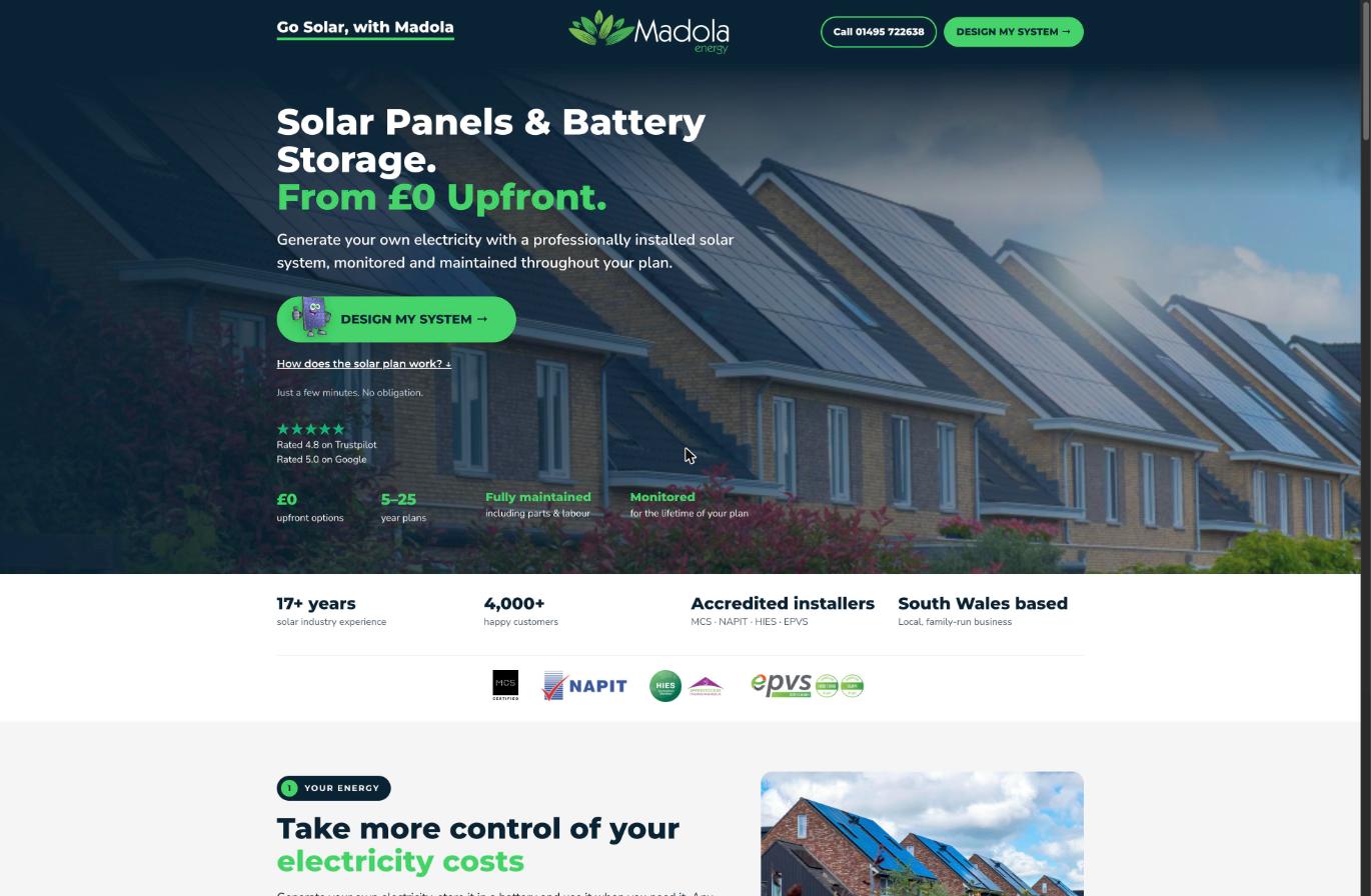 Go Solar with Madola landing page