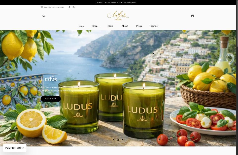 Ludus Candles Shopify website