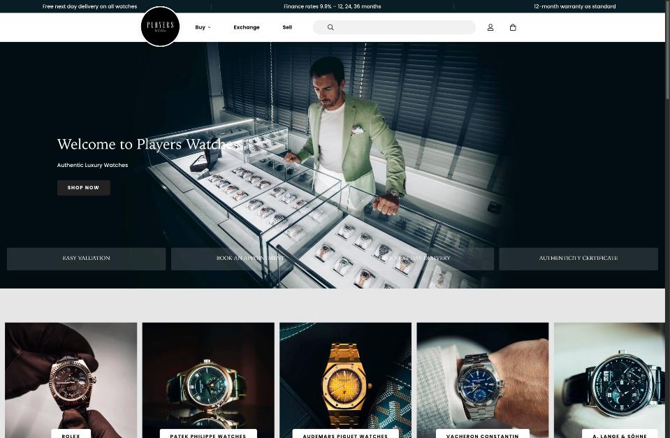 Players Watches Shopify website